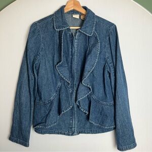 JH Collectibles Full Zip Women’s Denim Draped Ruffle Jacket Blue Size 10 Cotton